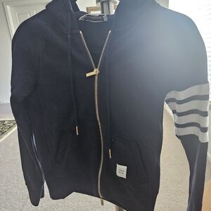 Zip up Hoodie in Classic Loop Back With Engineered 4-bar Stripe